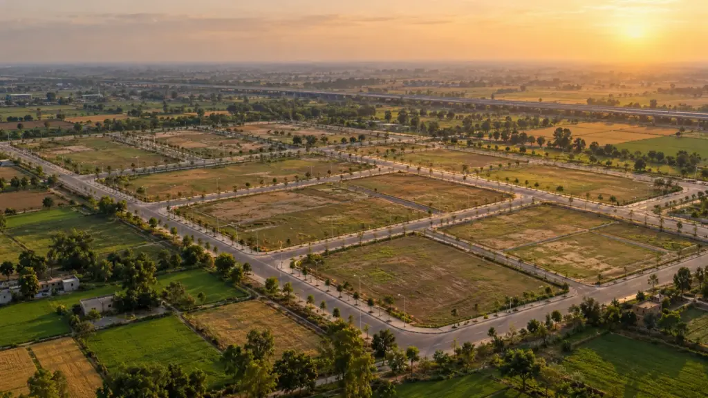 YEIDA sector map: planned sector grid roads and plotted land on the Yamuna Expressway
