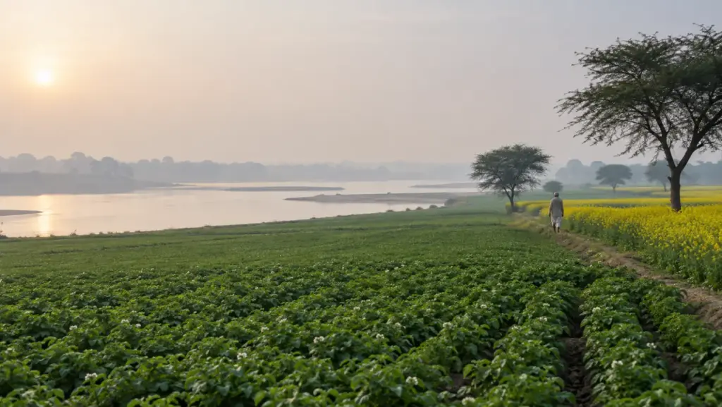 Agricultural land in Agra: potato and mustard fields beside the Yamuna, Etmadpur and Sadar belt