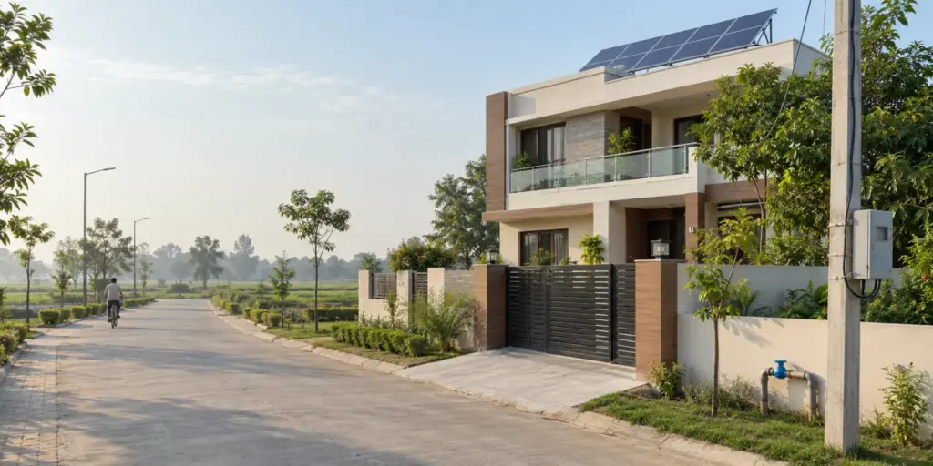 Electricity, Water and Sewer Connections for a New House on a YEIDA Plot: Who Supplies What and How to Apply 9 Electricity, Water and Sewer Connections for a New House on a YEIDA Plot: a newly built two-storey house on a planned